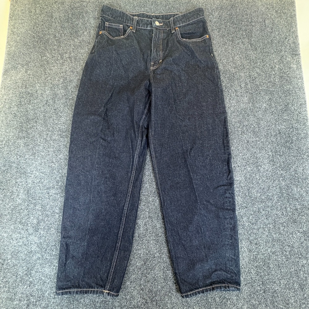 H&M &Denim Barrel Jeans Womens 32x28 Blue Denim Cotton Loose Fit High Waist